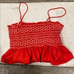 Red spaghetti strap crop top
